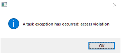 A task exception has occurred: access violation